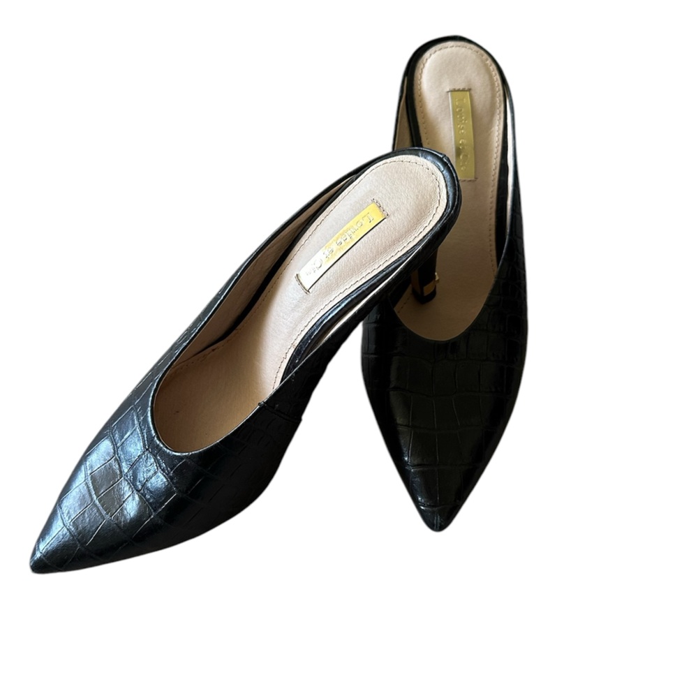 Louise et CIE Karas Pointy Toe Mule Pump Leather Shoes Size 7M Black